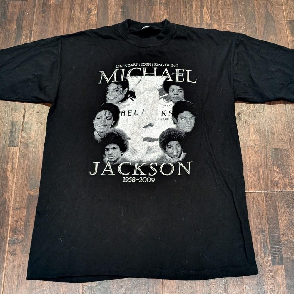 Michael Jackson King of Pop Tribute T-Shirt Mens 2XL Black Glitter Tee 1958-2009